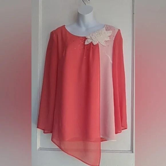 Elegant Coral and Pink Women's Blouse - Picture 3 of 9